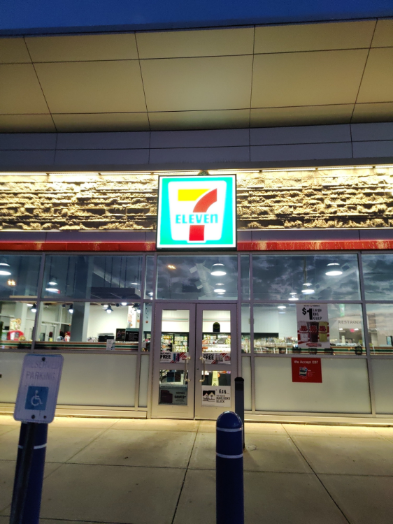 the front of a 7-11, which the state of Indiana considers sufficient for an interstate service plaza.